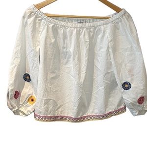 Madewell Embroidered Floral White Cotton Off the Shoulder Blouse Size XS‎